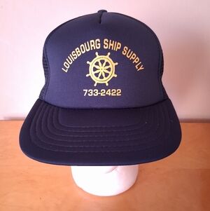 VTG 1990s AJM Louisbourg Ship Supply Blue Trucker Hat Snapback Cap Nova Scotia
